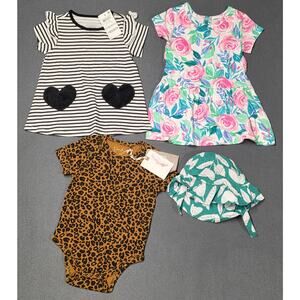Set of 4 Baby Girl 12 Month Clothes- Dress, Top, One Piece, Bucket Hat
